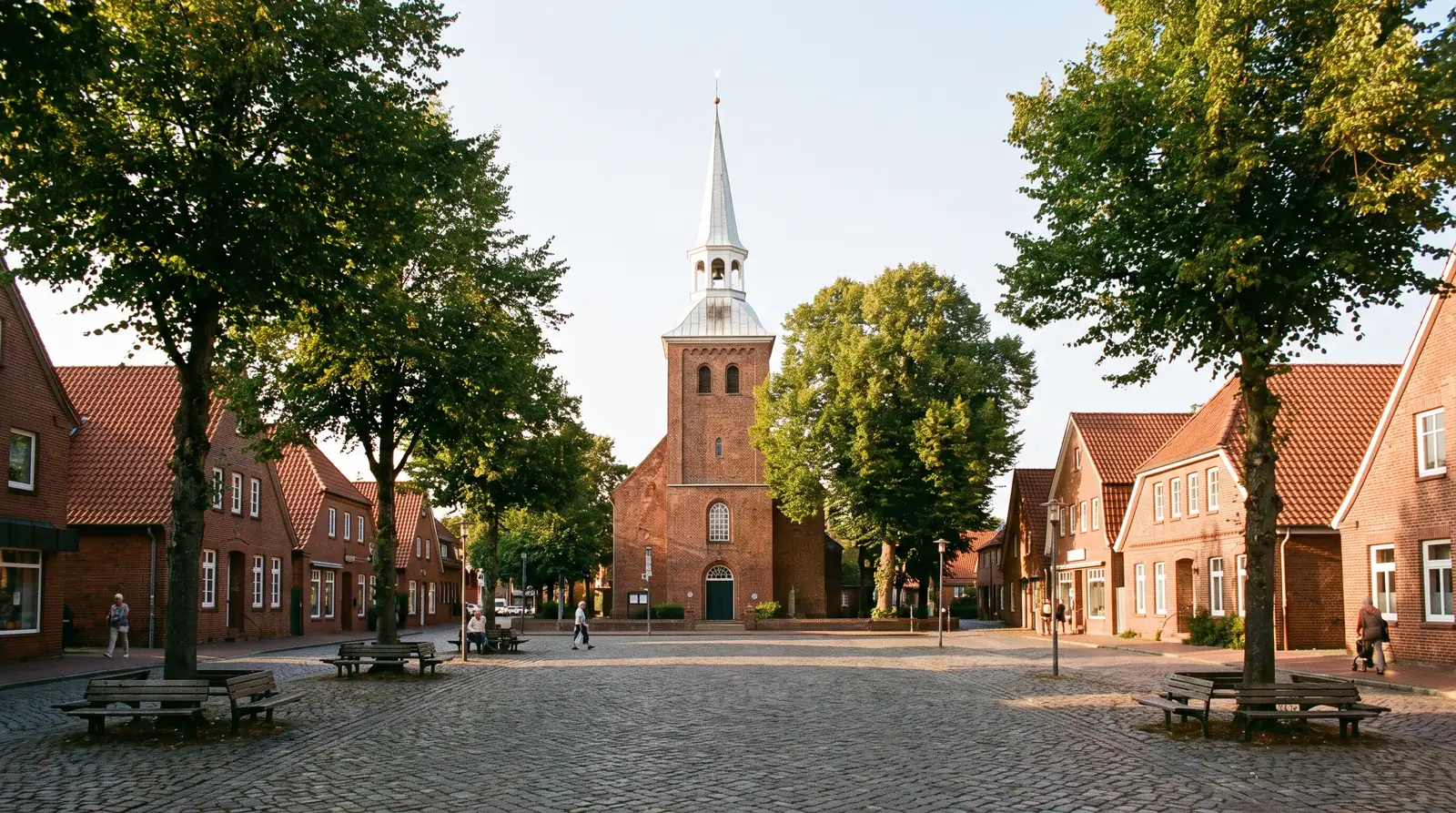 Ortszentrum von Bargteheide mit Kirche und Backsteinh&auml;usern