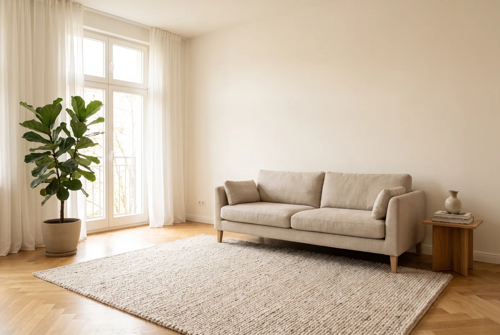 Wohnzimmer, neutral eingerichtet und für die Besichtigung vorbereitet